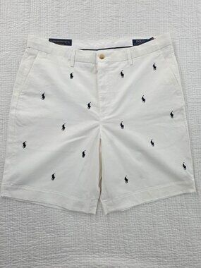 Polo Ralph Lauren Pony Walking Shorts Mens 36 White NEW Blue Pony NWT 9" Inseam